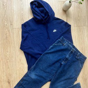 Unisex Nike Hoodie Navy Blue - Large | Oversized Women's Boyfriend Style